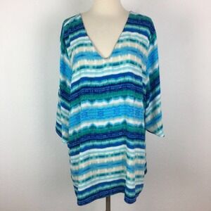 Chico's Blue Green Stripe Blouse size 4 (XXL)